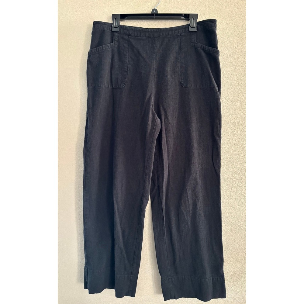 Soft Surroundings Wide Leg Lounge Pants Womens Large Black Cotton 25977 Travel